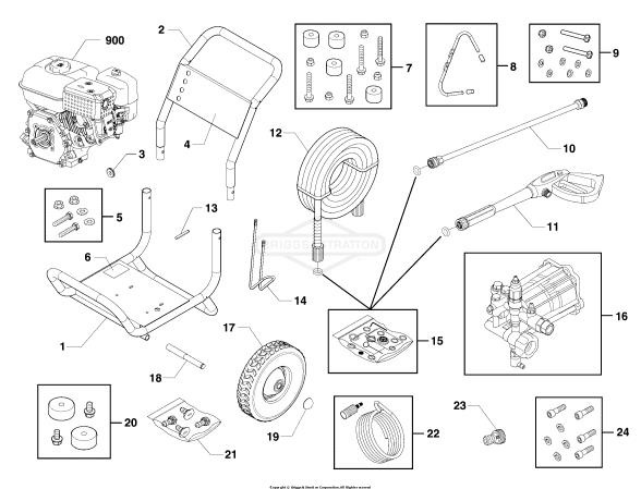 Briggs & Stratton pressure washer model 020690 replacement parts, pump breakdown, repair kits, owners manual and upgrade pump.